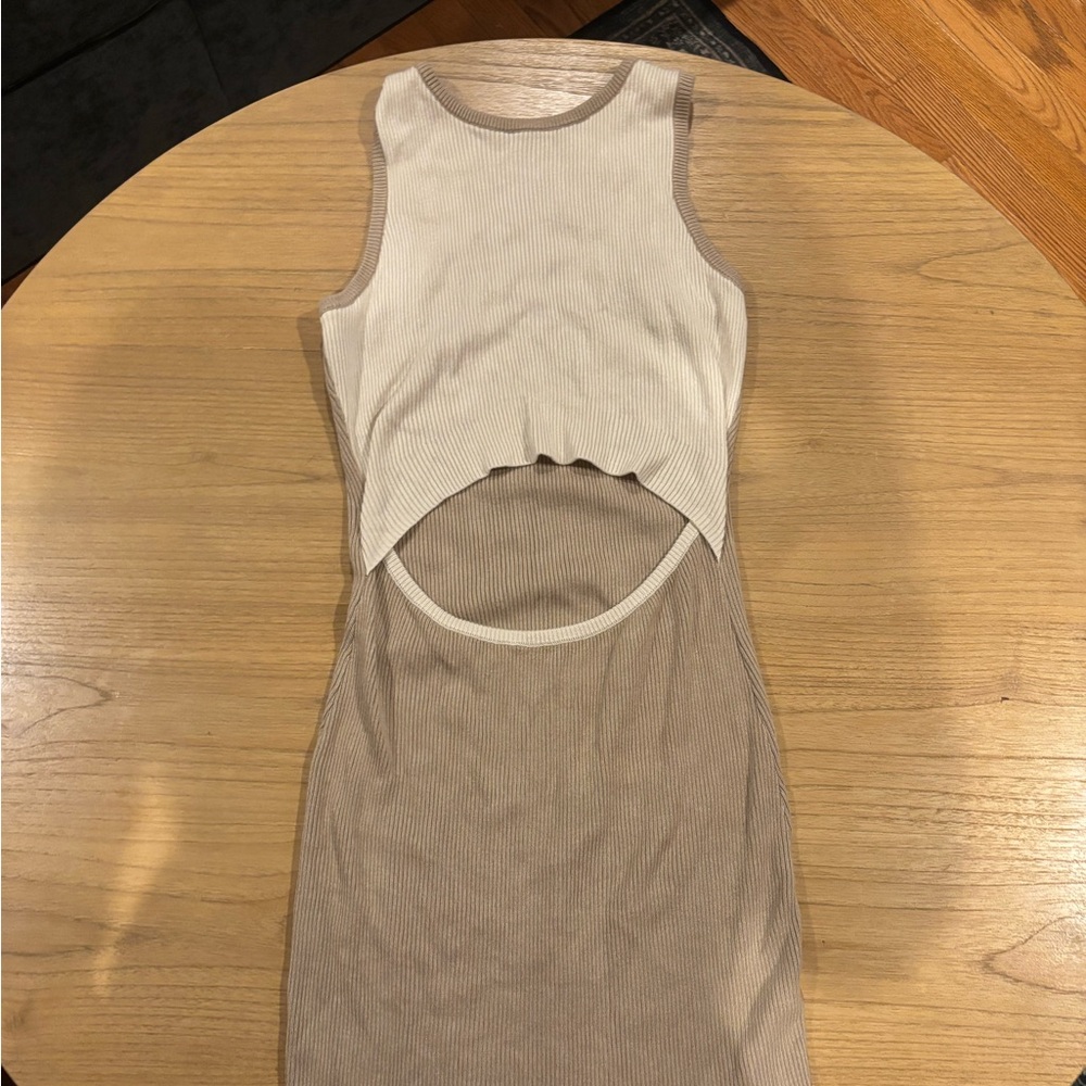 Ribbed Knit Cut Out Dress in Taupe